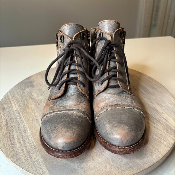 Bed Stu Bonnie Gray Brown Distressed Leather Lace Up Zip Ankle Boots Women’s 9.5 - Picture 4 of 12